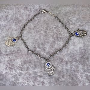 SILVER CHAIN EVIL EYE CHARMED BRACELET